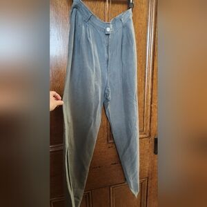 Teal Silk-Linen Ladies' Drapey Trousers